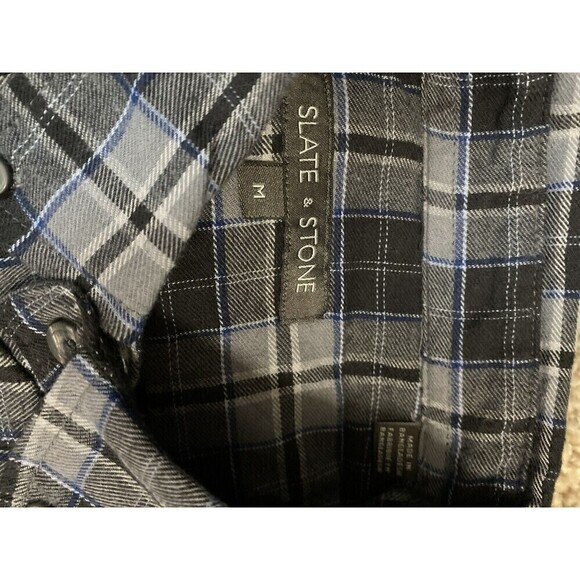 SLATE & STONE Men’s Medium Cotton FLANNEL Long Sleeve Shirt Gray Plaid NEW - Picture 4 of 8